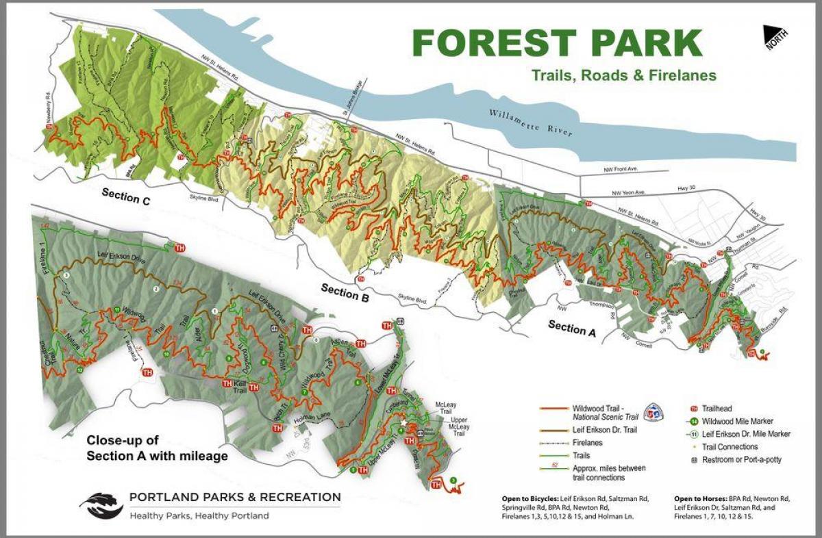 mapa ng Forest Park Portland Oregon