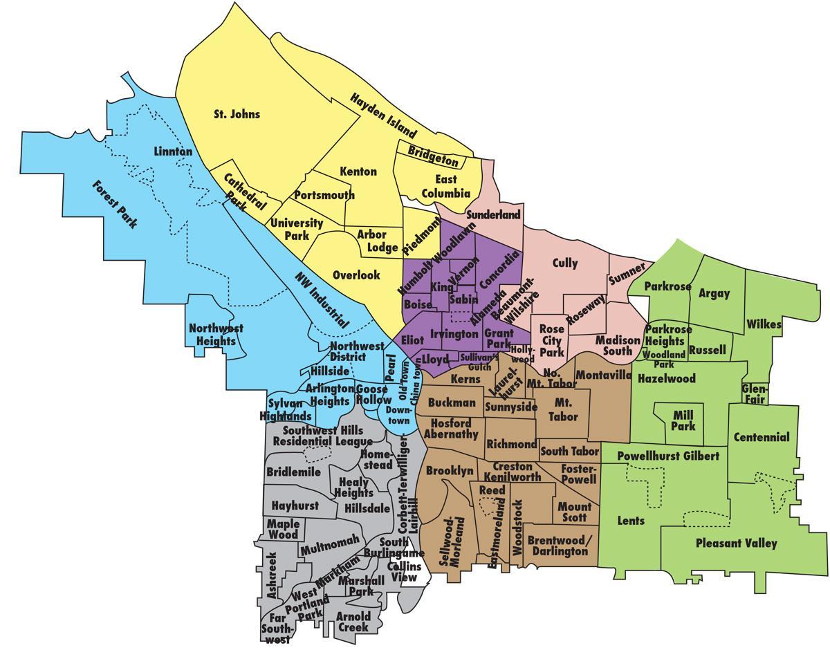 mapa ng Portland at nakapaligid na mga lugar