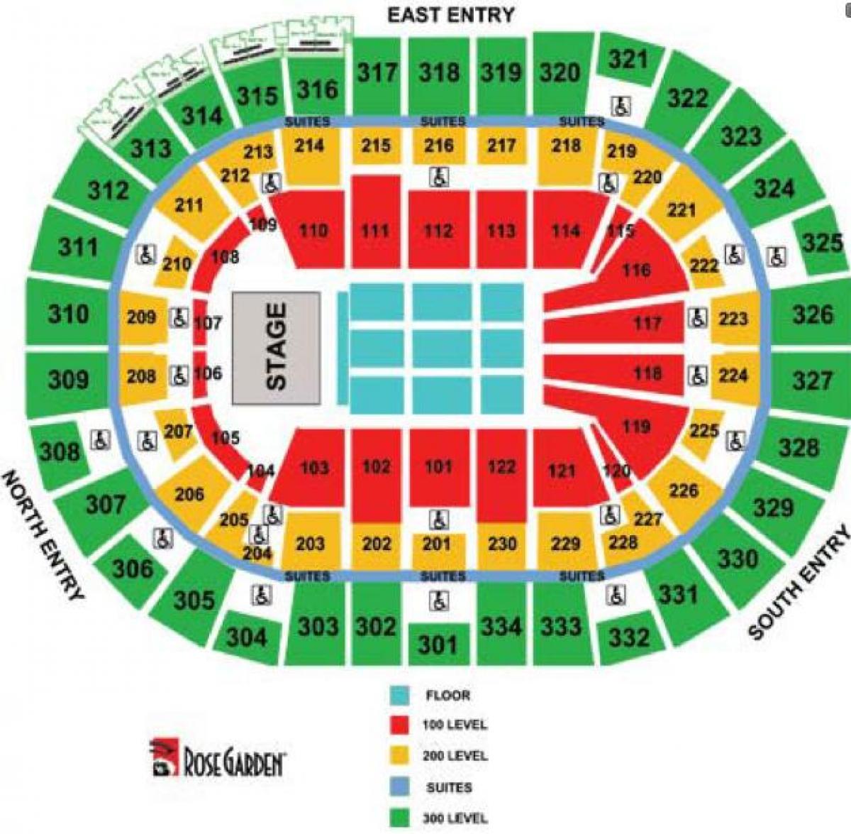 Moda Center concert seating mapa
