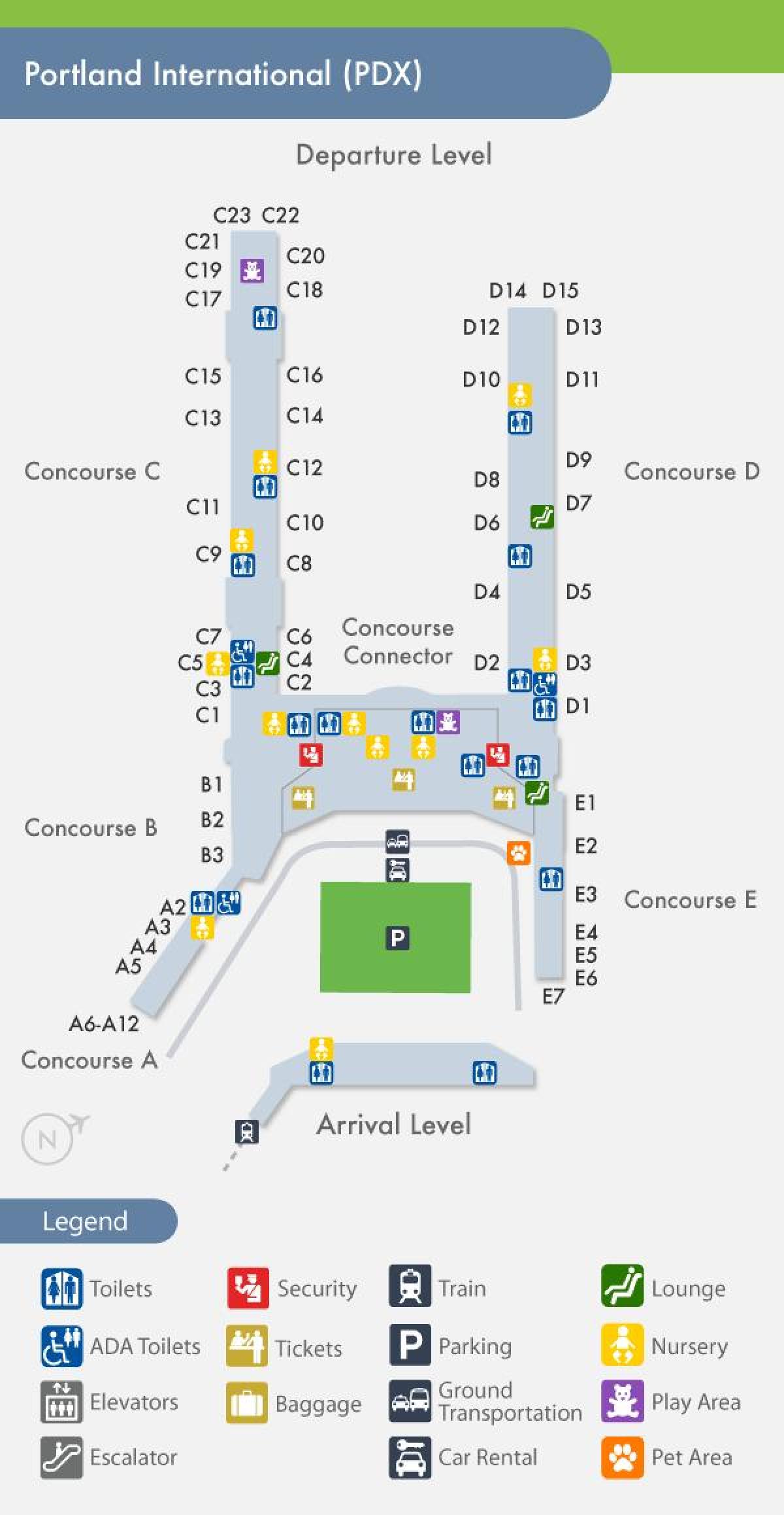 mapa PDX airport