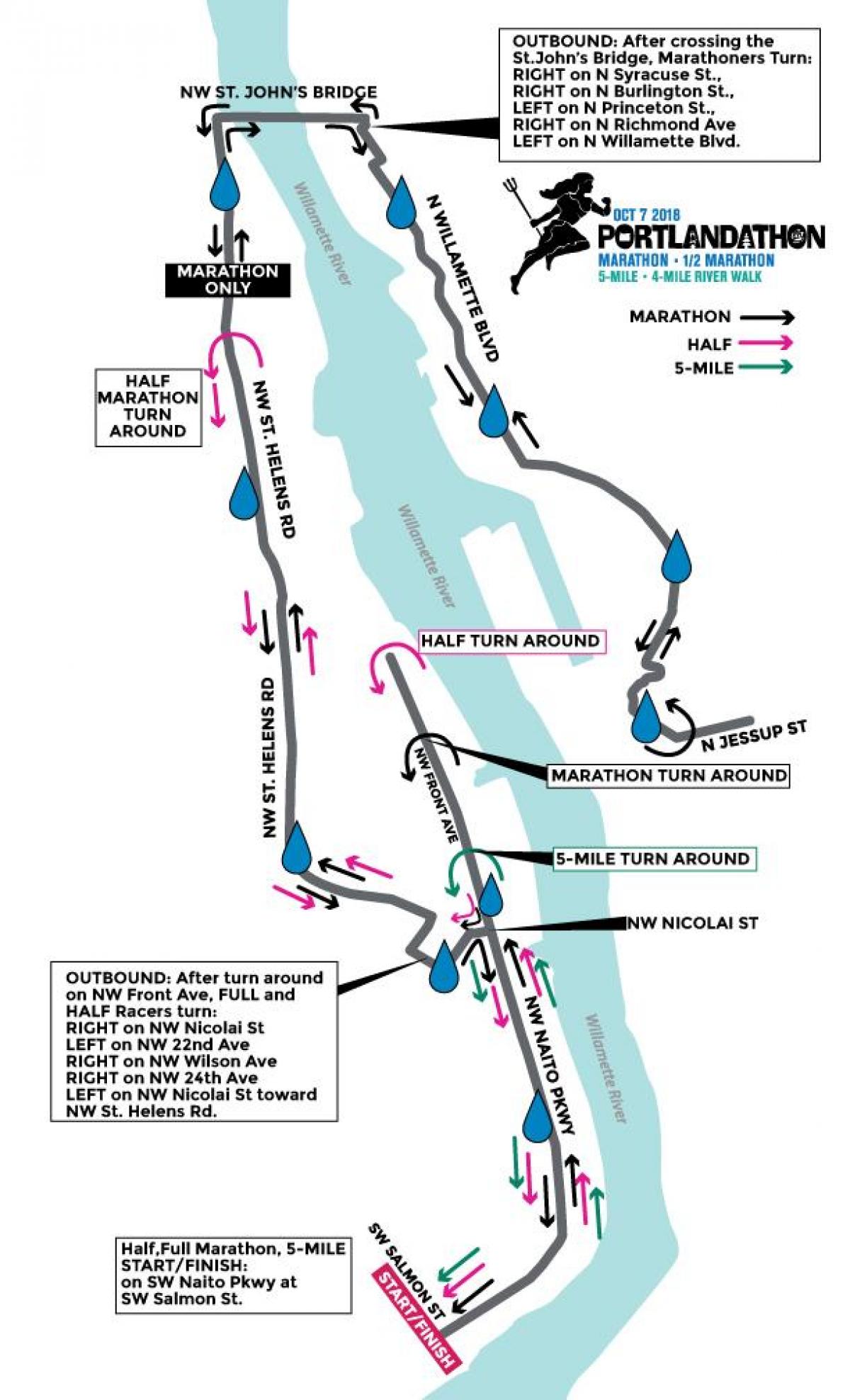 mapa ng Portland marathon