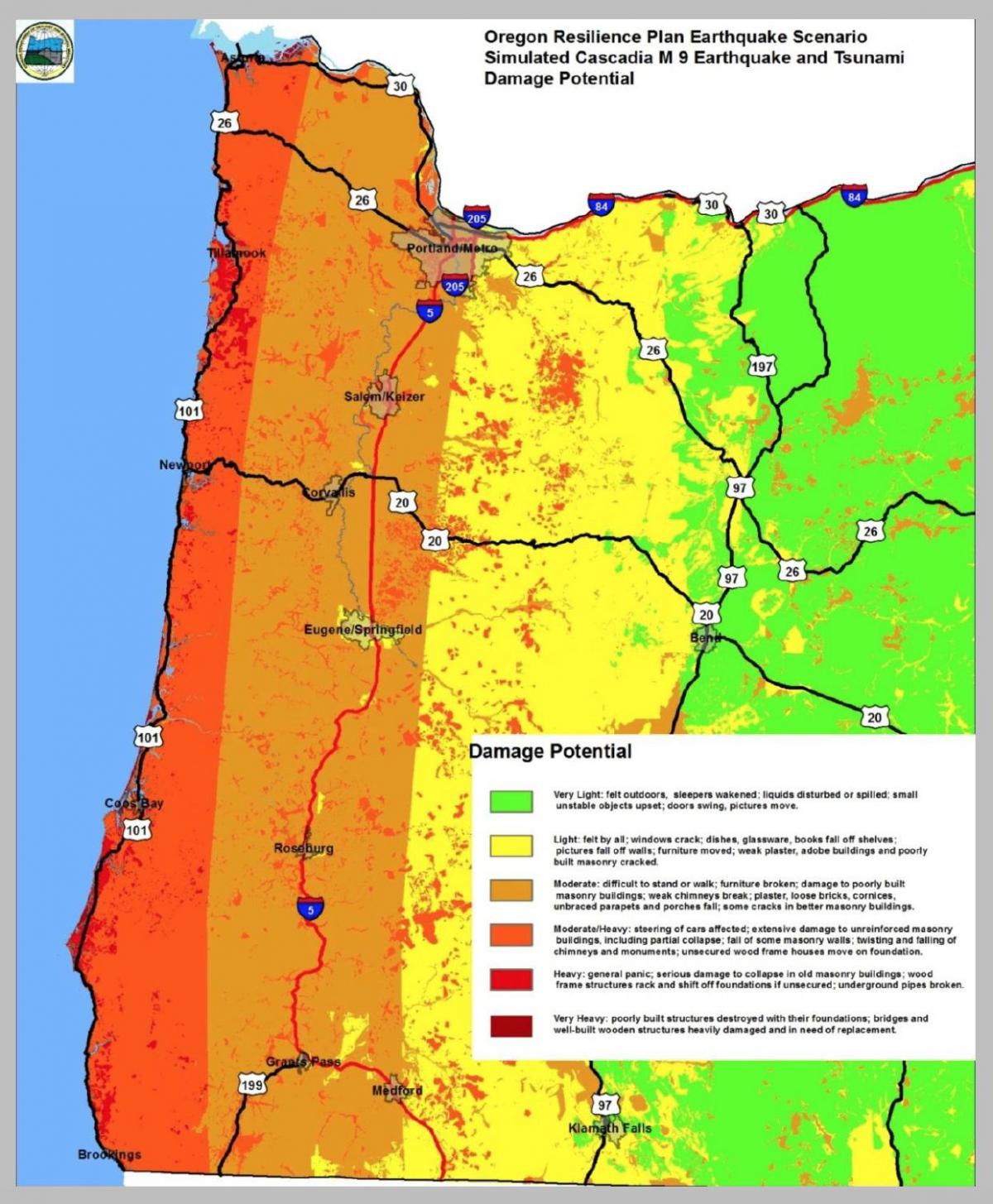 lindol mapa Portland Oregon