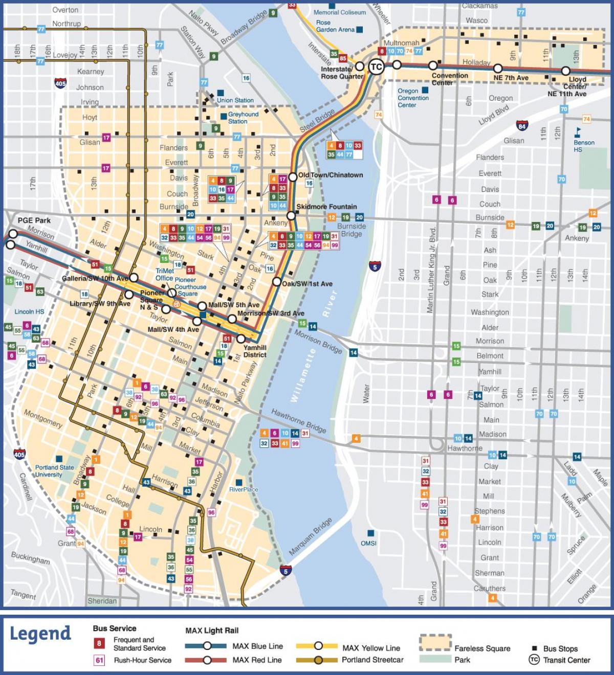 Portland Oregon pampublikong transit mapa