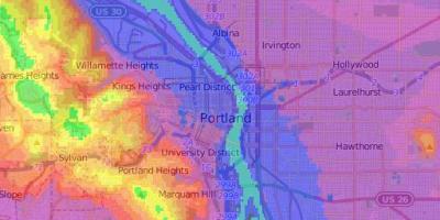 Elevation mapa Portland Oregon